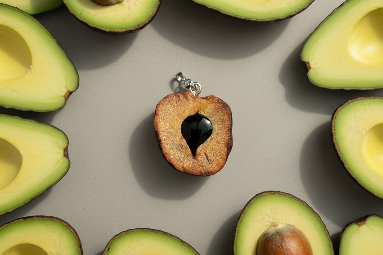 Unikat Kettenanhänger aus natürlichem Avocado-Kernholz Nahaufnahme