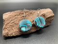 Polymer Clay Ohrringe Hänger blau-schwarz kreisrund handgefertigt, Silber