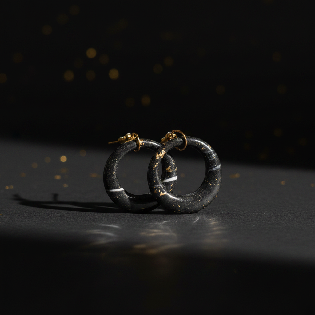 Edles Produktfoto – Black & Gold Ring Ohrringe