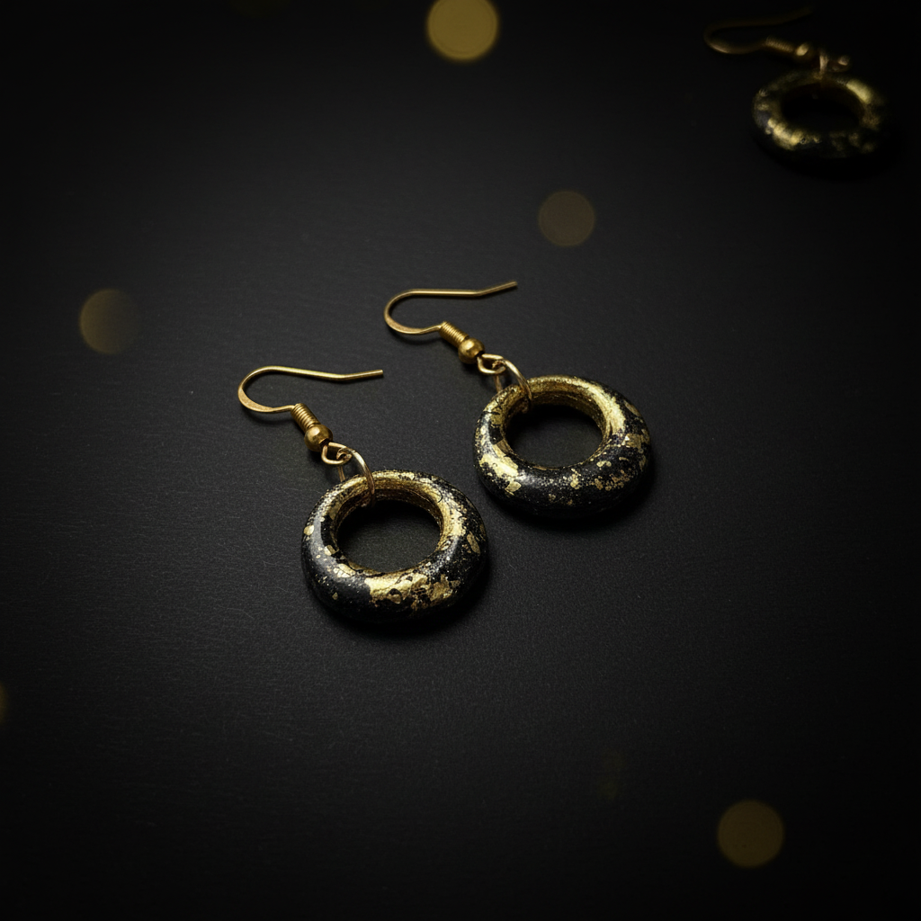 Edles Produktfoto – Schwarz-Gold Ohrringe