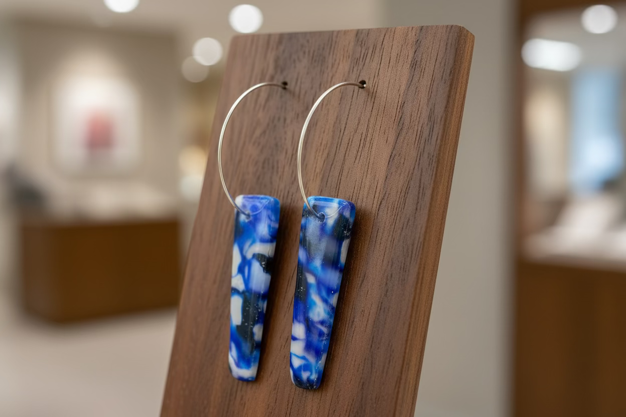 Creolen mit Fimo-Hänger in Blau – Meerglas-Optik, handgemacht | Riality Art & Design