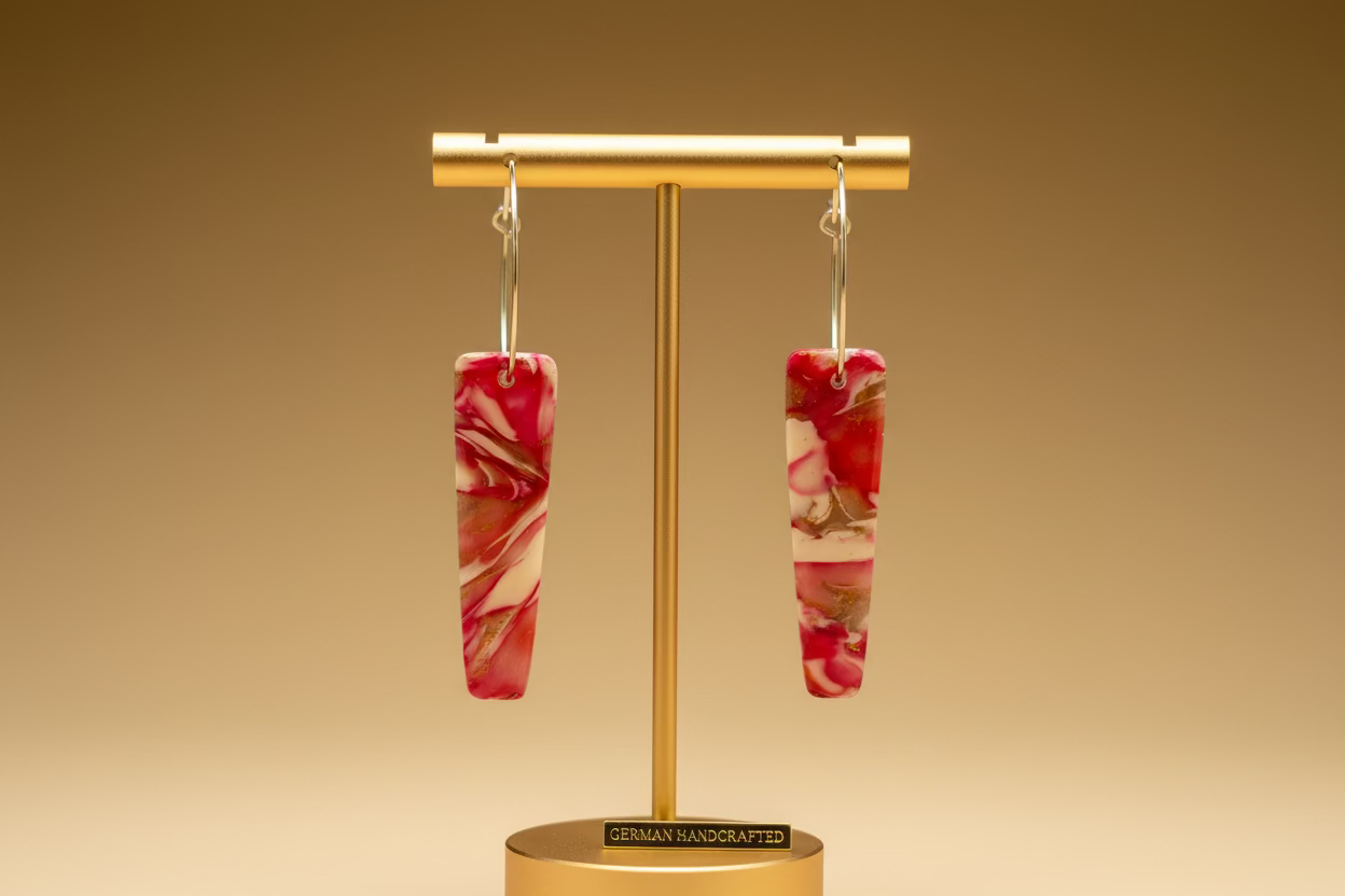 Creolen mit Fimo-Hänger in Rot – Meerglas-Optik, handgemacht | Riality Art & Design